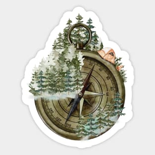 Pine Forest Wanderlust Compass Sticker